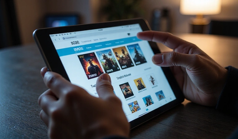 Image d'une personne naviguant sur une interface de magasin de jeux en ligne