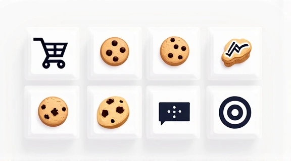 Icônes représentant différents types de cookies et leurs fonctions