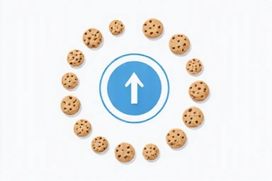 Symbole de mise à jour ou de rafraîchissement entouré d'icônes de cookies