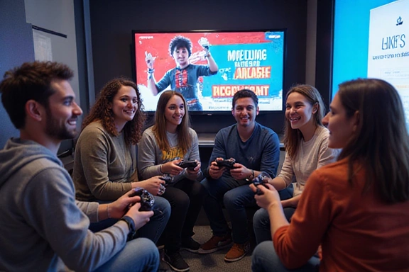 Vue d'équipe de joueurs canadiens célébrant une bonne affaire de jeu vidéo